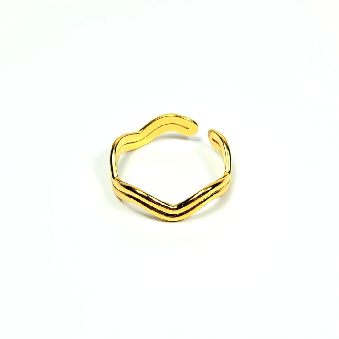 Aukso spalvos minimalistinis dvigubos bangelės žiedas