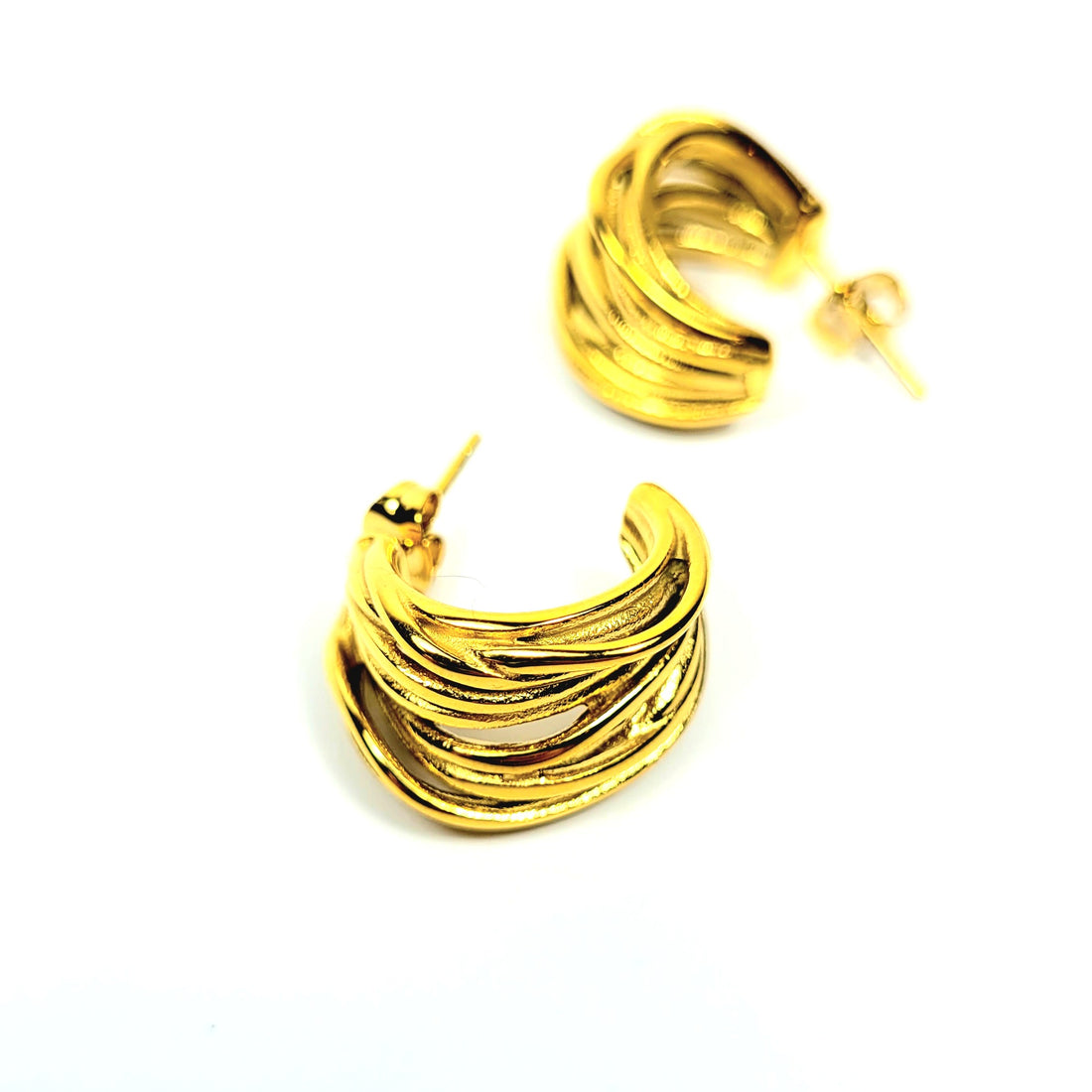 Aukso spalvos susipynusių linijų auskarai