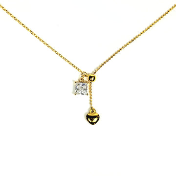 Aukso spalvos grandinėlė su širdelės ir kristalo pakabukais