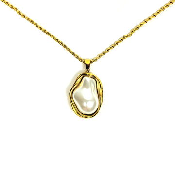 Aukso spalvos kaklo papuošalas su masyviu perlu