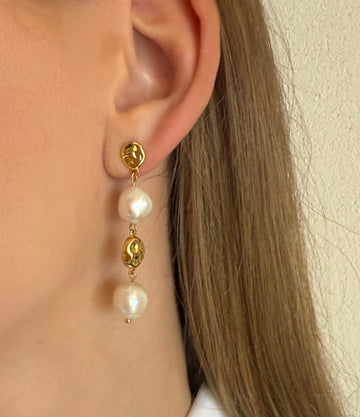 Sidabriniai paauksuoti auskarai su perlais