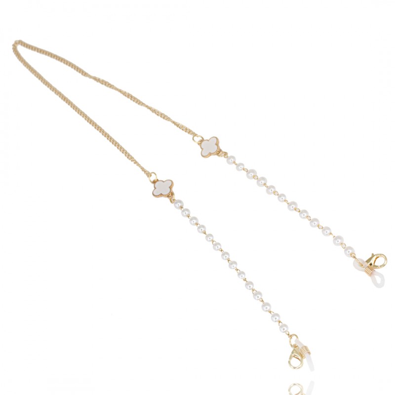 Plona auksinė akinių grandinėlė su perlais