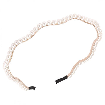 Siauras banguotos formos plaukų lankelis su baltais perliukais