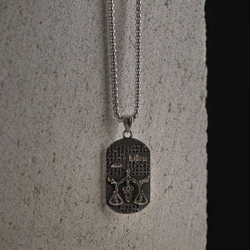 Sidabro spalvos 70cm kaklo papuošalas su svarstyklių zodiaku