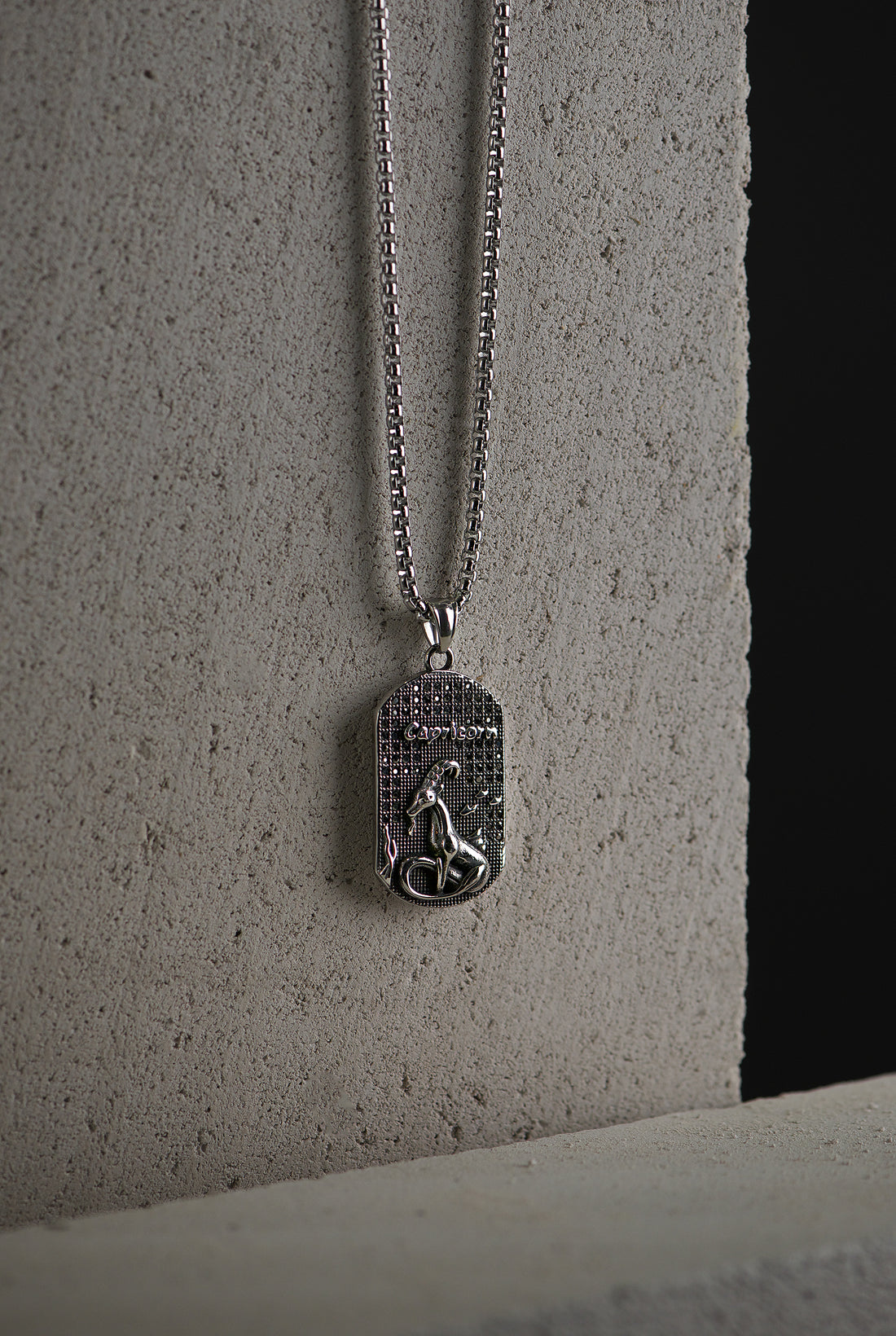 Sidabro spalvos 70cm kaklo papuošalas su ožiaragio zodiaku