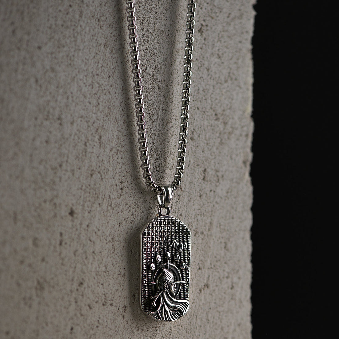 Sidabro spalvos 70cm kaklo papuošalas su mergelės zodiaku