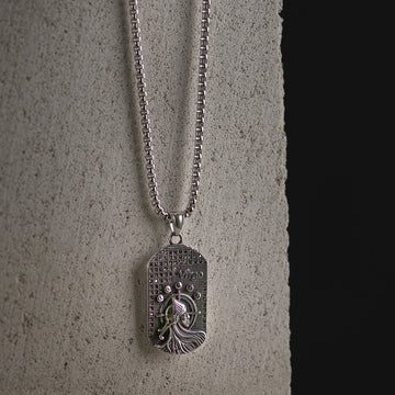 Sidabro spalvos 70cm kaklo papuošalas su mergelės zodiaku