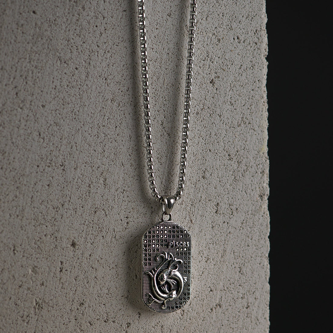 Sidabro spalvos 70cm kaklo papuošalas su žuvų zodiaku